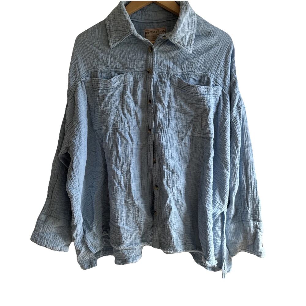 Free People We The Free Small Cardiff Top Button Oversized Blue Euc Spring READ